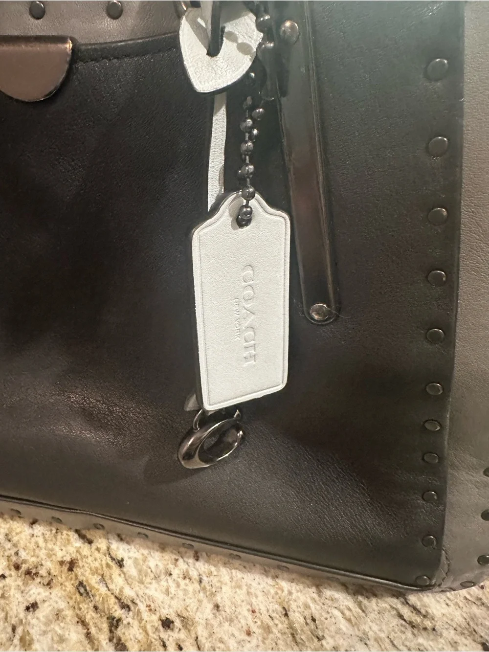 Coach Dreamer Blue and Gray Studded Leather Shoulder Bag